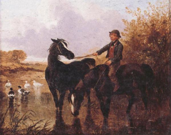 John Frederick Herring Watering The Horses and Farmyard Companions:a Pair of Paintings Spain oil painting art